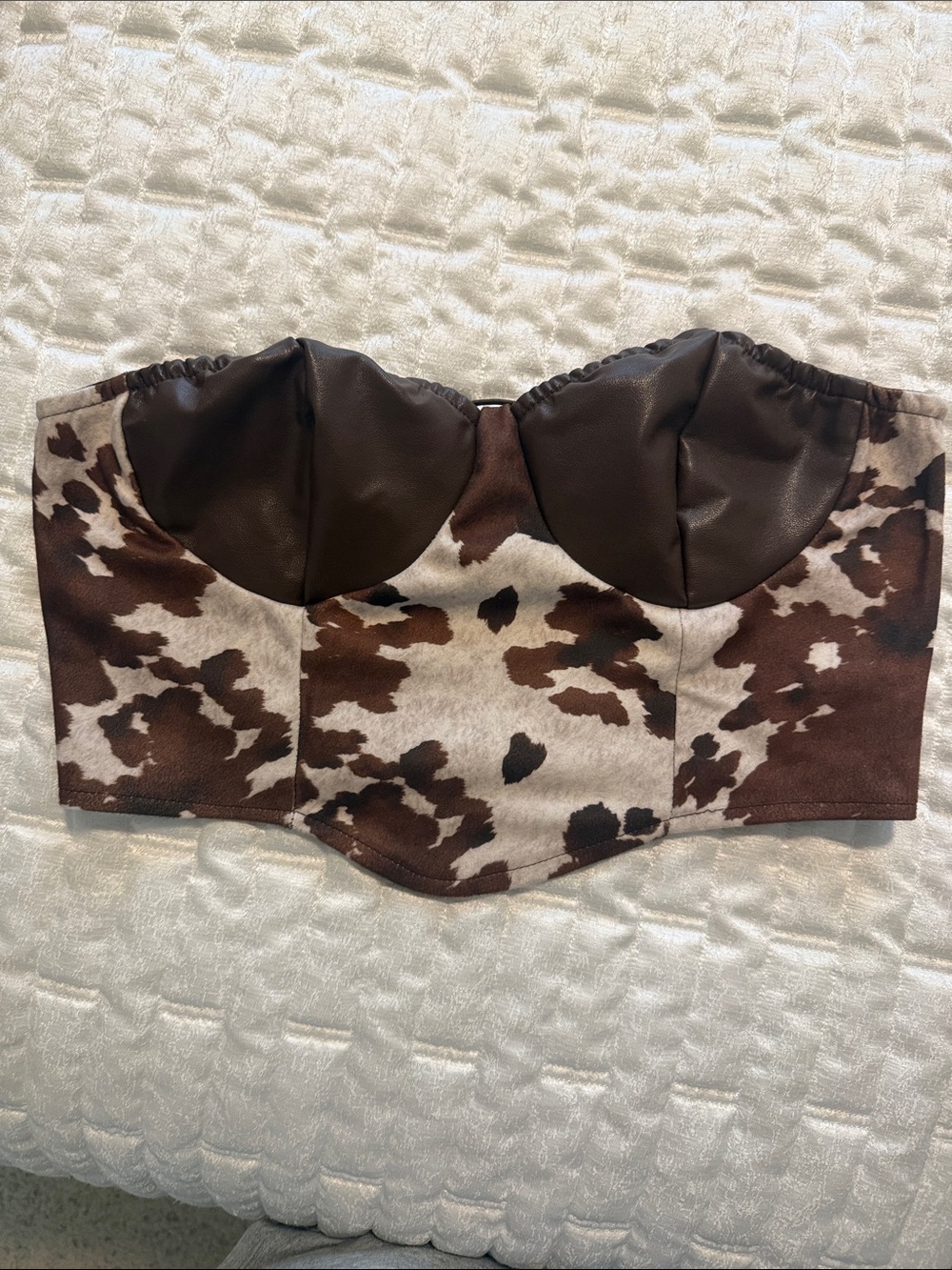 Cowhide Print Bustier Top in Brown and Cream